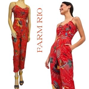 Farm Rio Carnival Jumpsuit Red Multi Size Small NWT